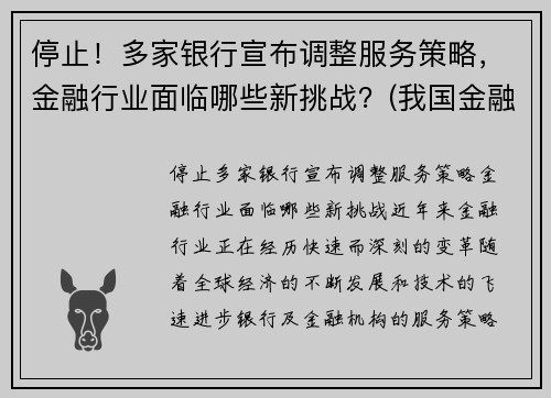 停止！多家银行宣布调整服务策略，金融行业面临哪些新挑战？(我国金融服务业存在的问题和面临的发展机遇及发展对策)